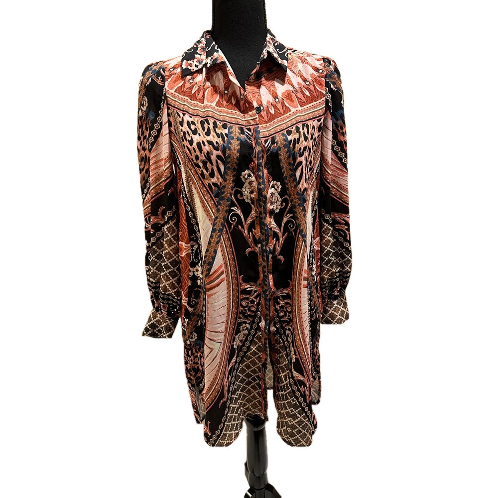 LONG SLEEVE MULTI PRINT BUTTON DOWN TOP - image 1